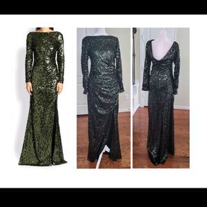 Badgley Mischka Sequin Evening Gown Black Tie Christmas Holiday Formal Dress